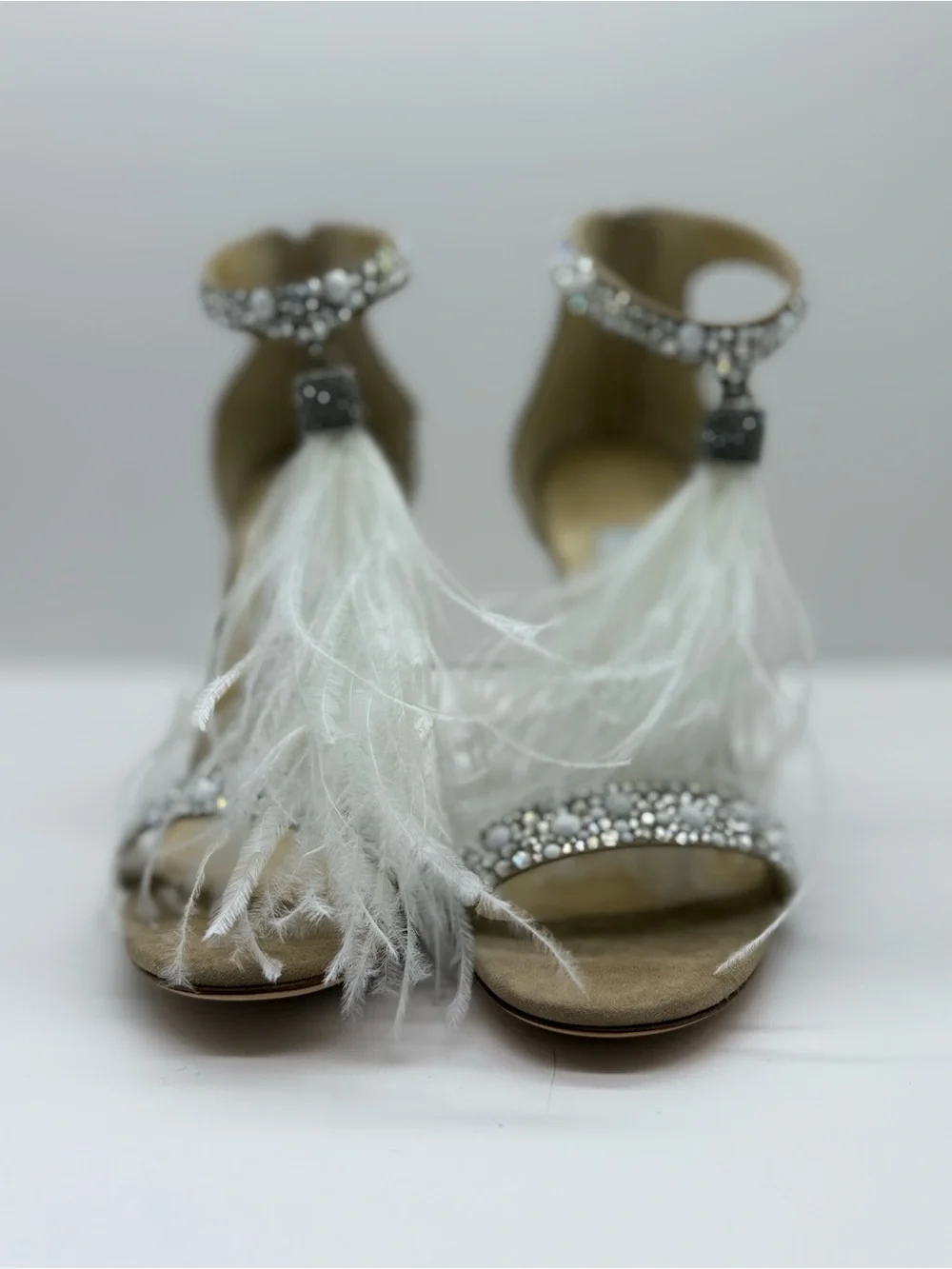 NWT Jimmy Choo Viola 110 Crystal & Ostrich Feather Heels  Size 37.5 - Picture 9 of 9